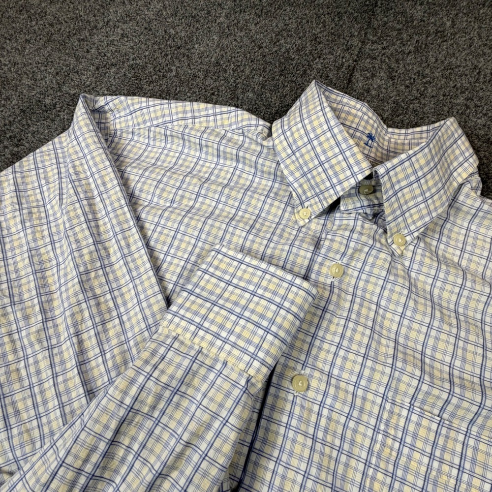 Tommy Bahama Mens Plaid Button Down Shirt Blue Yellow Long Sleeve 16 32-33